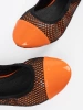Orange ballet flats with black mesh