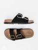 Black Women's Slides with Gold Buckles