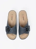 Navy blue women's flip-flops with decorative flower