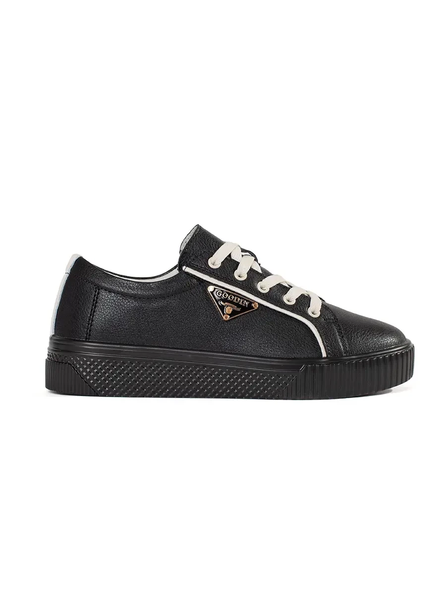 Black leather sneakers with thick sole