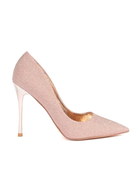 Sparkling Pink-Gold Heels with Metallic Stiletto
