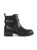 Black ankle boots with low heel decorated with straps