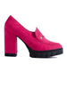 Pink Suede High Block Heel Shoes by Vinceza