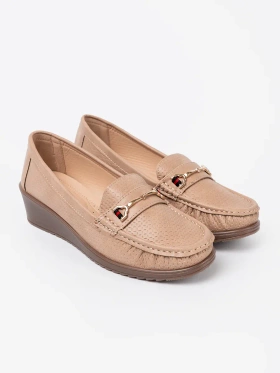 Beige loafers with gold embellishment