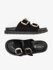 Women's Black Slippers with Gold Buckles