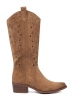 Brown openwork over-the-knee boots