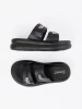 Women's black platform slides