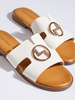 White Flat Sandals with Gold Accent