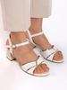 White and Gold Block Heel Sandals