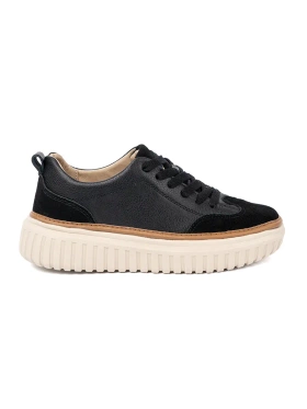 Black Leather Sneakers on Beige Platform by Sergio Leone