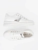 White Sneakers with Metallic Silver Accent