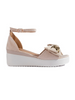 Beige Wedge Sandals with a Bow