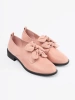 Light Pink Suede Loafers with Decorative Bow