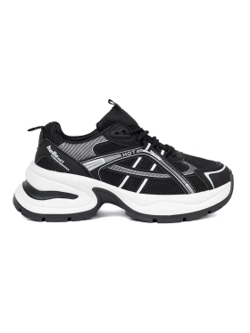 Black sneakers with breathable upper and chunky white sole