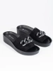 Black Platform Slides with Chain Detail