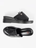 Black platform openwork slides