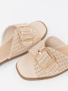 Beige and white plaid slides with a buckle