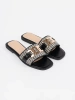 Black and white women's slides with a gold chain