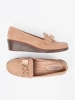 Beige suede wedge loafers