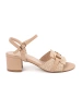 Beige women's sandals with mid block heel