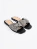 Black and white checkered slides with a buckle