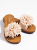 Beige Flower-Adorned Slide Sandals
