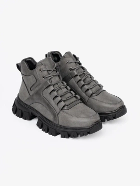 Grey Lace-up Trappers with Thick Sole by Sergio Leone