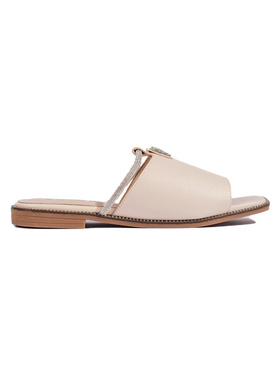 Beige Flat Slide Sandals