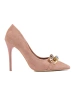 Vinceza Pink Suede Heels with a Chain