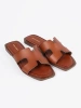 Brown square-toe mules