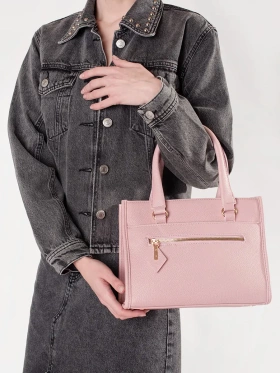 Light pink satchel bag with decorative zipper
