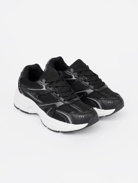 Black mesh sneakers with white sole