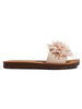 Beige Flower-Adorned Slide Sandals
