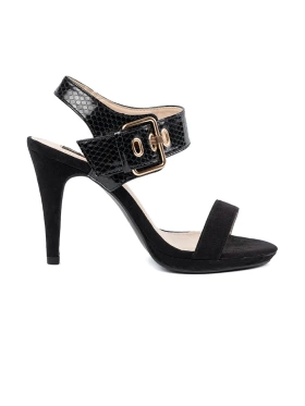 Stiletto Sandals with Decorative Buckle and Embossing