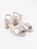 Women's silver block heel sandals with open back