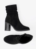 Elegant Black Ankle Boots with Ruched Upper on a Column Heel