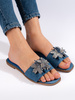 Denim Slide Sandals with Embellishment