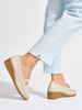 Beige Wedge Loafers with Gold Embellishment