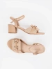 Beige women's sandals with mid block heel