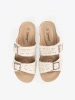 Sandały na niskim koturnie z klamrami jasnobeżowe