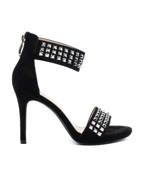 Black stiletto sandals with rhinestones