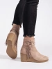 Beige Suede Wedge Ankle Boots with Tassels