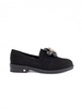 Black Suede Loafers with Plush Bear Charm