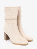 Light Beige Ankle Boots with Ruched Upper and Heel