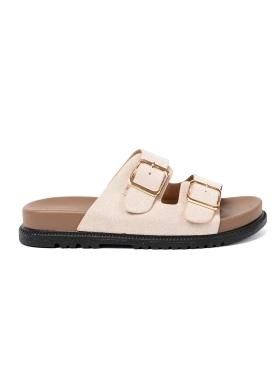 Stylish light beige slippers with suede finish