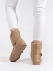Light Beige Snow Boots with Decorative Buckle and Zipper