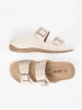 Light beige wedge sandals with buckles