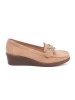 Beige suede wedge loafers