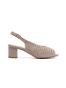 Beige low block heel sandals