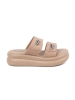 Women's beige platform slides
